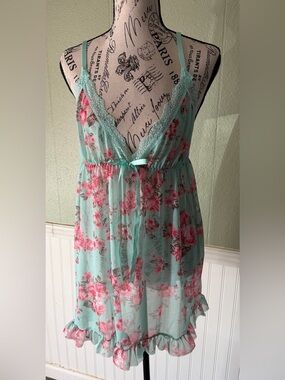 Floral Lace-Trim Mesh Nighty/Babydoll/Night Gown.